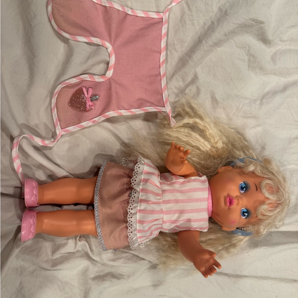Vintage little miss  Striped Doll with Blonde Hair